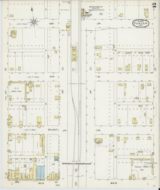 Sanborn Fire Insurance Map from Duncan, Stephens County, Oklahoma (1896), Sheet #0002 - Historic Sanborn Fire Insurance Map Print, vintage old map wall art, antique decor, genealogy gift, Oklahoma Oklahoma map