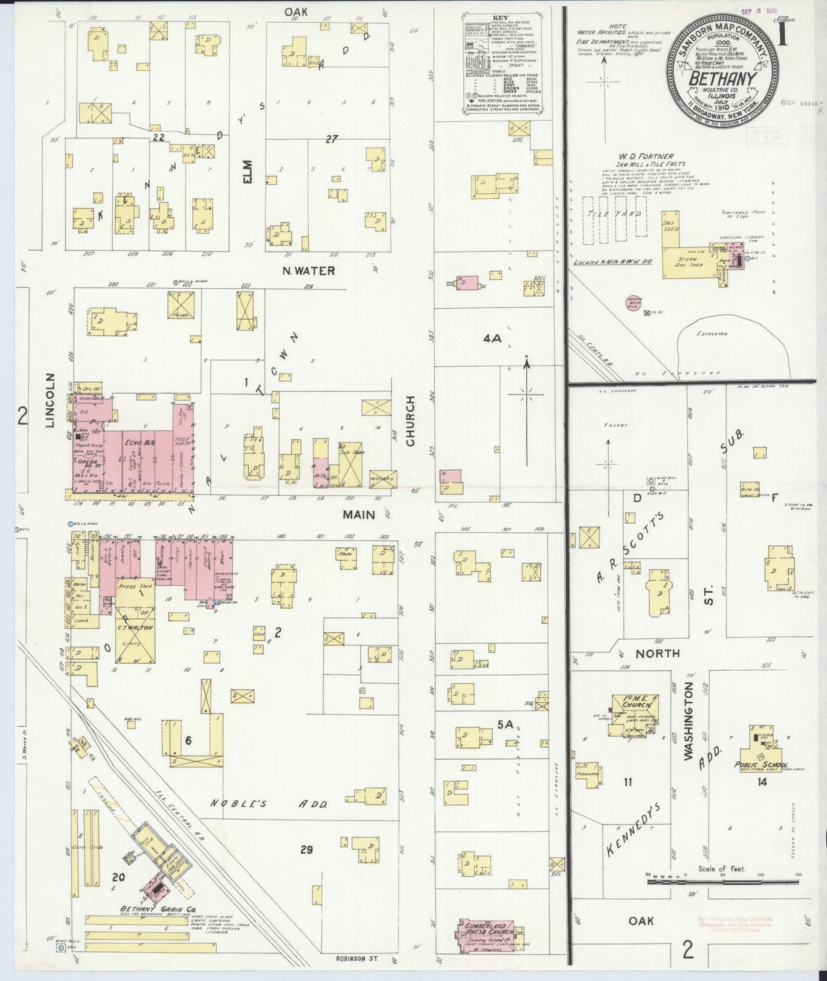 Sanborn Fire Insurance Map from Bethany, Moultrie County, Illinois (1910), Sheet #0001 - Historic Sanborn Fire Insurance Map Print, vintage old map wall art, antique decor, genealogy gift, Illinois Illinois map