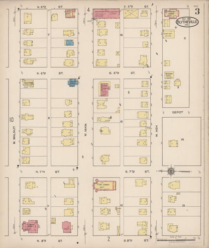Sanborn Fire Insurance Map from Blytheville, Mississippi County, Arkansas (1921), Sheet #0003 - Complete Map Set gallery image, historic Sanborn map, vintage wall art, Blytheville Mississippi