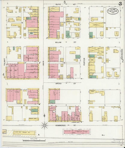 Sanborn Fire Insurance Map from Taylor, Williamson County, Texas (1898), Sheet #0003 - Historic Sanborn Fire Insurance Map Print, vintage old map wall art, antique decor, genealogy gift, Texas Texas map