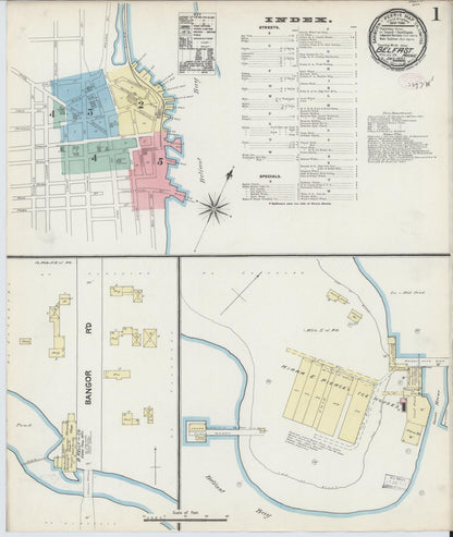 Sanborn Fire Insurance Map from Belfast, Waldo County, Maine (1890), Sheet #0001 - Complete Map Set gallery image, historic Sanborn map, vintage wall art, Maine Maine