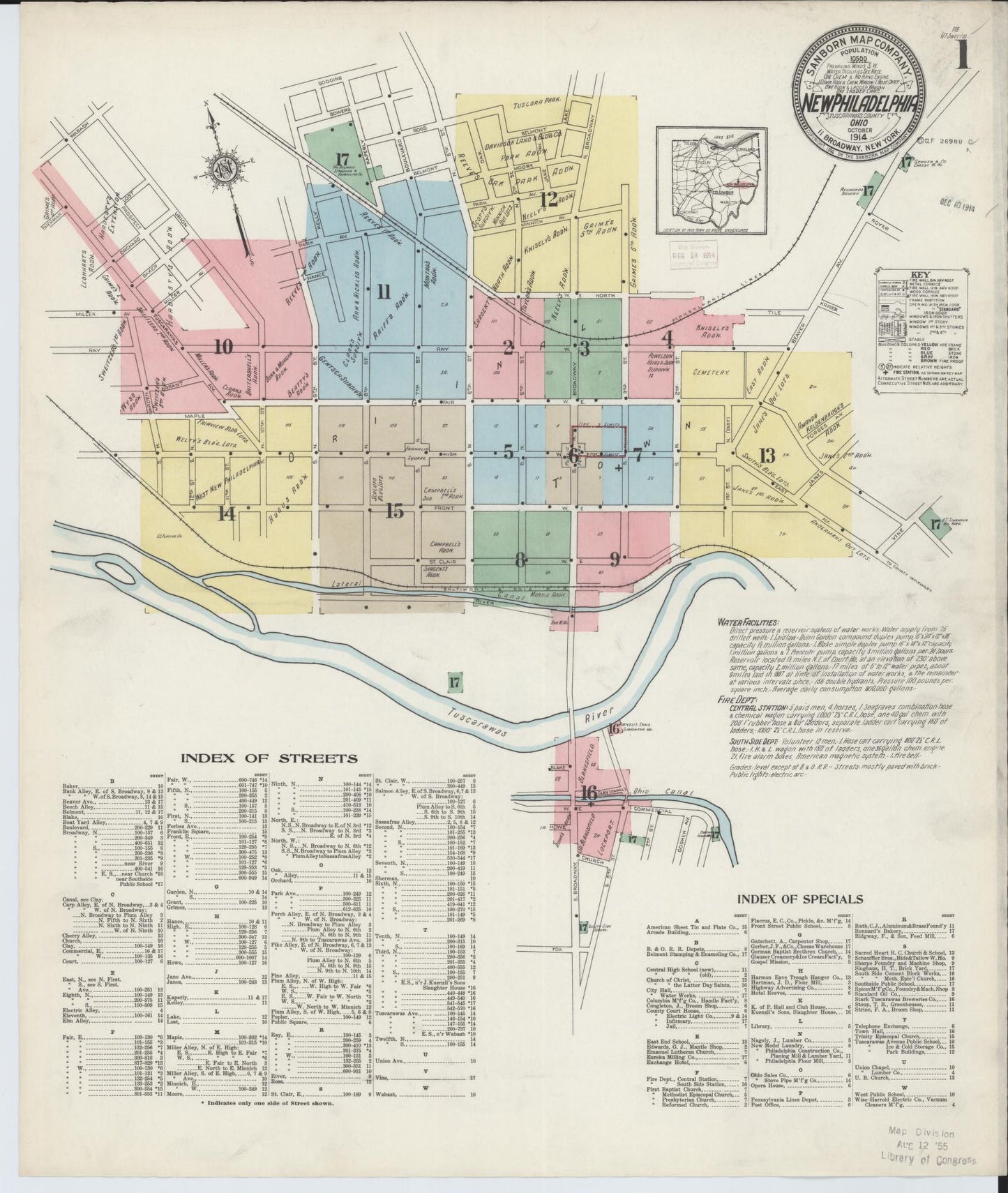 Sanborn Fire Insurance Map from New Philadelphia, Tuscarawas County, Ohio (1914), Sheet #0001 - Complete Map Set gallery image, historic Sanborn map, vintage wall art, Ohio Ohio