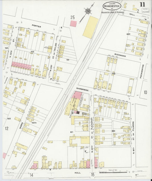 Sanborn Fire Insurance Map from Manchester, Chesterfield County, Virginia (1910), Sheet #0011 - Historic Sanborn Fire Insurance Map Print, vintage old map wall art, antique decor, genealogy gift, Virginia Virginia map