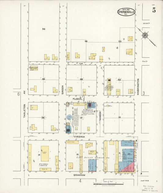 Sanborn Fire Insurance Map from Stephenville, Erath County, Texas (1921), Sheet #0005 - Historic Sanborn Fire Insurance Map Print, vintage old map wall art, antique decor, genealogy gift, Texas Texas map