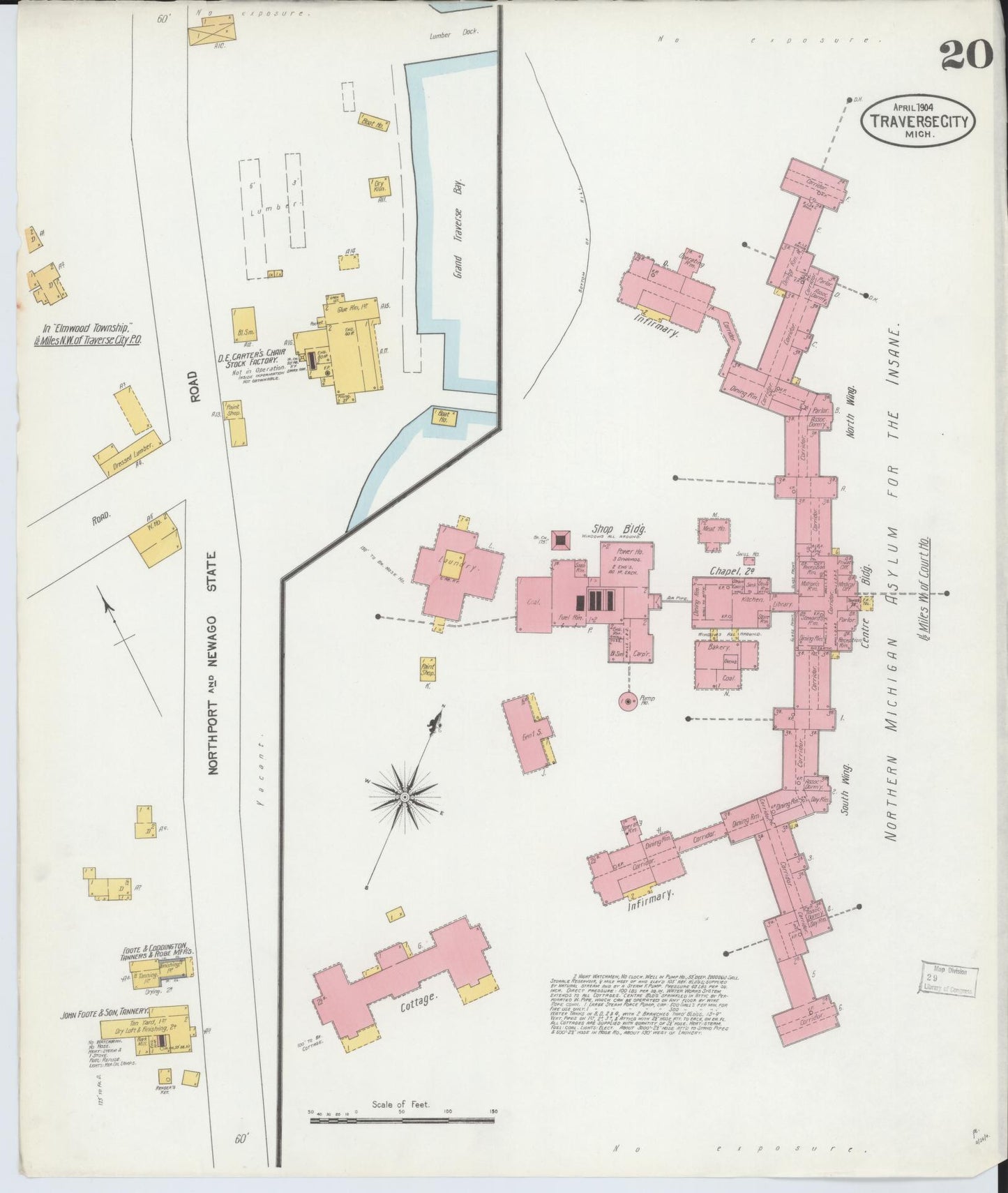 Sanborn Fire Insurance Map from Traverse City, Grand Traverse County, Michigan (1904), Sheet #0020 - Historic Sanborn Fire Insurance Map Print, vintage old map wall art, antique decor, genealogy gift, Michigan Michigan map