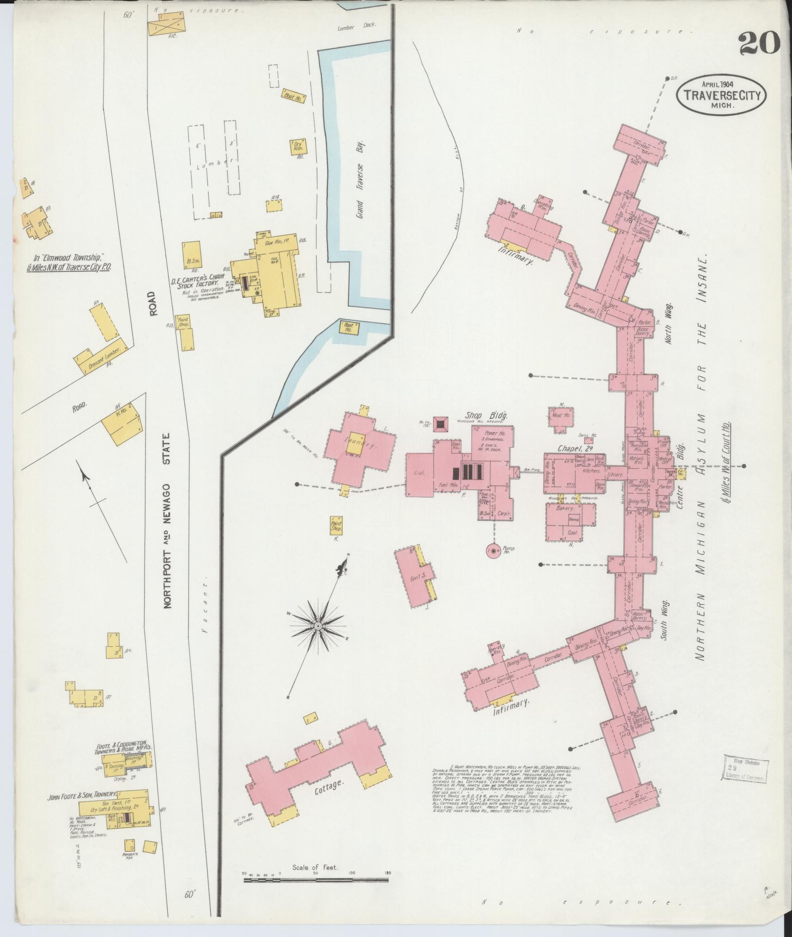 Sanborn Fire Insurance Map from Traverse City, Grand Traverse County, Michigan (1904), Sheet #0020 - Historic Sanborn Fire Insurance Map Print, vintage old map wall art, antique decor, genealogy gift, Michigan Michigan map