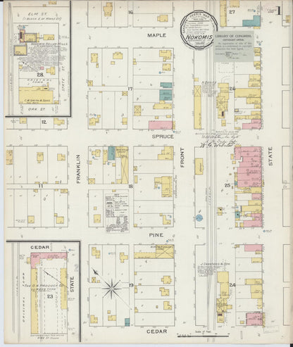 Sanborn Fire Insurance Map from Nokomis, Montgomery County, Illinois (1893), Sheet #0001 - Complete Map Set gallery image, historic Sanborn map, vintage wall art, Illinois Illinois