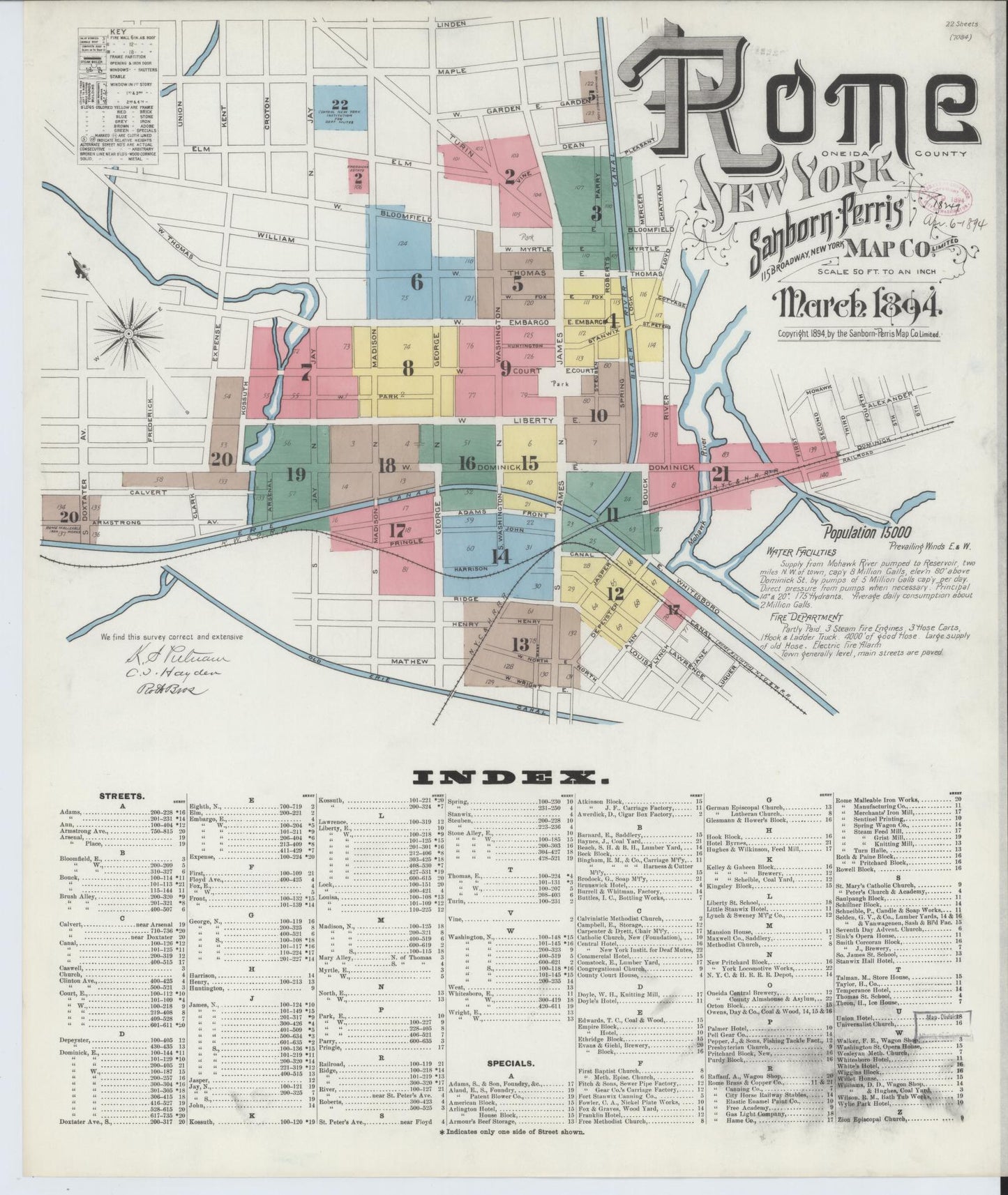 Sanborn Fire Insurance Map from Rome, Oneida County, New York (1894), Sheet #0001 - Historic Sanborn Fire Insurance Map Print, vintage old map wall art, antique decor, genealogy gift, New York New York map