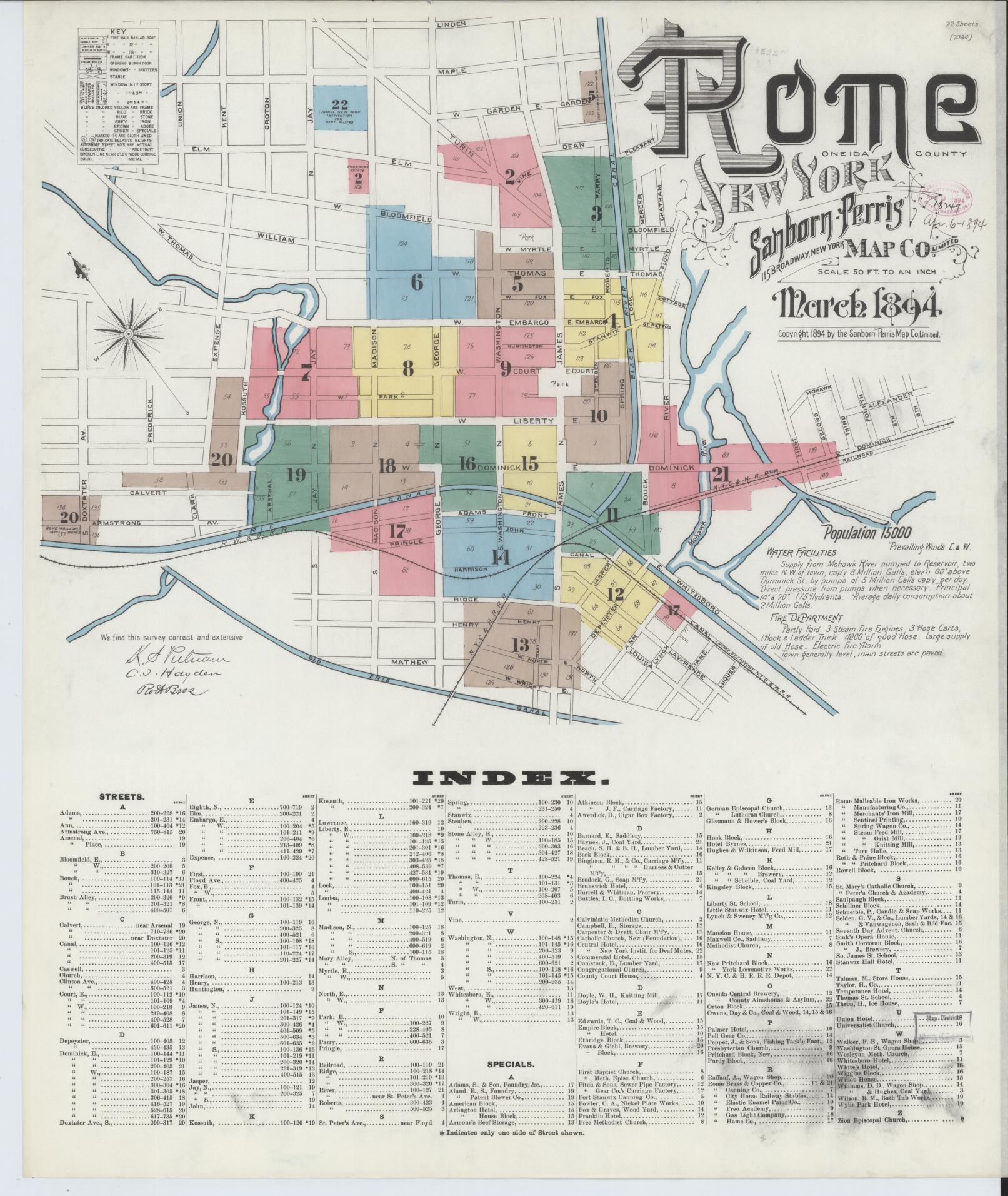 Sanborn Fire Insurance Map from Rome, Oneida County, New York (1894), Sheet #0001 - Historic Sanborn Fire Insurance Map Print, vintage old map wall art, antique decor, genealogy gift, New York New York map