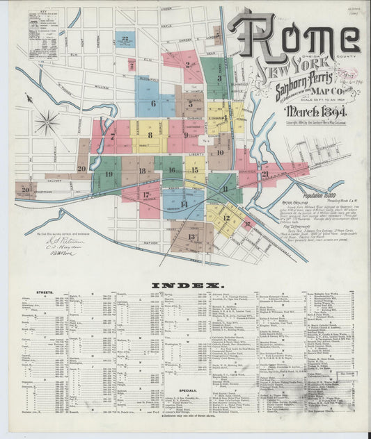 Sanborn Fire Insurance Map from Rome, Oneida County, New York (1894), Sheet #0001 - Historic Sanborn Fire Insurance Map Print, vintage old map wall art, antique decor, genealogy gift, New York New York map