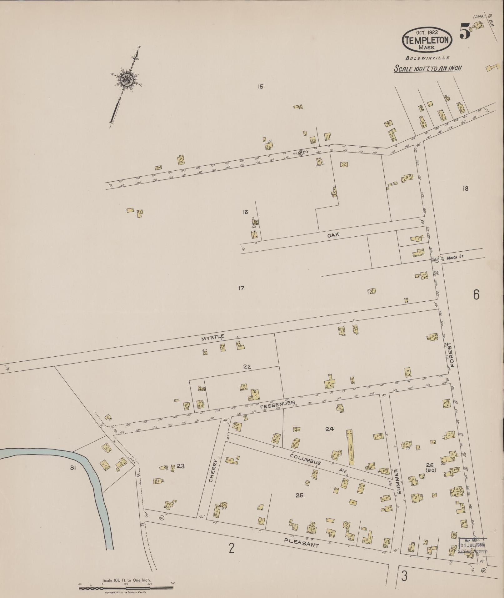Sanborn Fire Insurance Map from Templeton, Worcester County, Massachusetts (1922), Sheet #0005 - Complete Map Set gallery image, historic Sanborn map, vintage wall art, Massachusetts Massachusetts