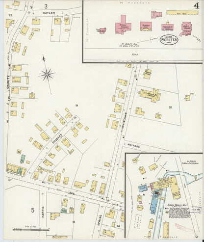 Sanborn Fire Insurance Map from Webster, Worcester County, Massachusetts (1898), Sheet #0004 - Historic Sanborn Fire Insurance Map Print, vintage old map wall art, antique decor, genealogy gift, Massachusetts Massachusetts map