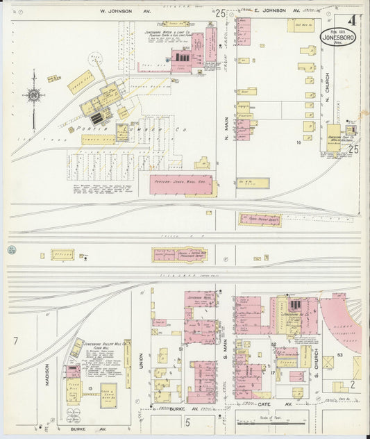 Sanborn Fire Insurance Map from Jonesboro, Craighead County, Arkansas (1913), Sheet #0004 - Historic Sanborn Fire Insurance Map Print, vintage old map wall art, antique decor, genealogy gift, Arkansas Arkansas map