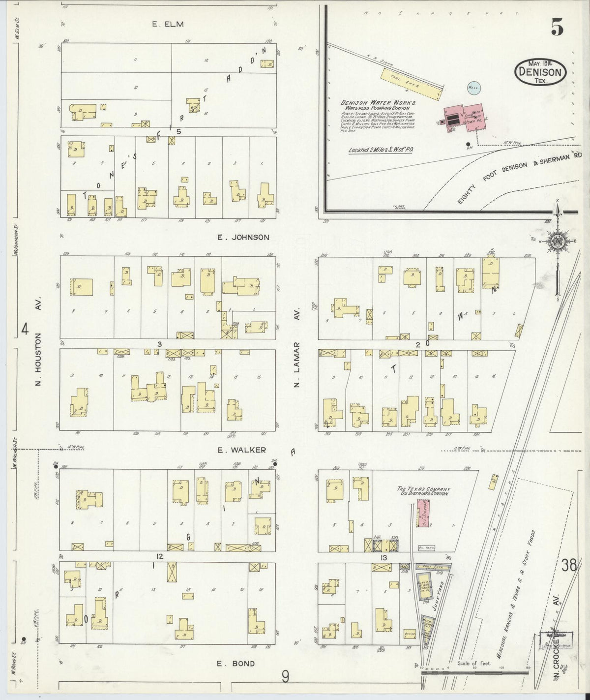 Sanborn Fire Insurance Map from Denison, Grayson County, Texas (1914), Sheet #0005 - Complete Map Set gallery image, historic Sanborn map, vintage wall art, Texas Texas