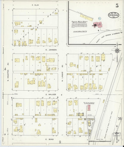 Sanborn Fire Insurance Map from Denison, Grayson County, Texas (1914), Sheet #0005 - Complete Map Set gallery image, historic Sanborn map, vintage wall art, Texas Texas