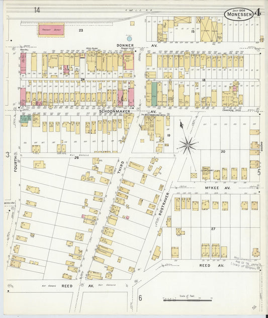 Sanborn Fire Insurance Map from Monessen, Westmoreland County, Pennsylvania (1908), Sheet #0004 - Historic Sanborn Fire Insurance Map Print, vintage old map wall art, antique decor, genealogy gift, Pennsylvania Pennsylvania map