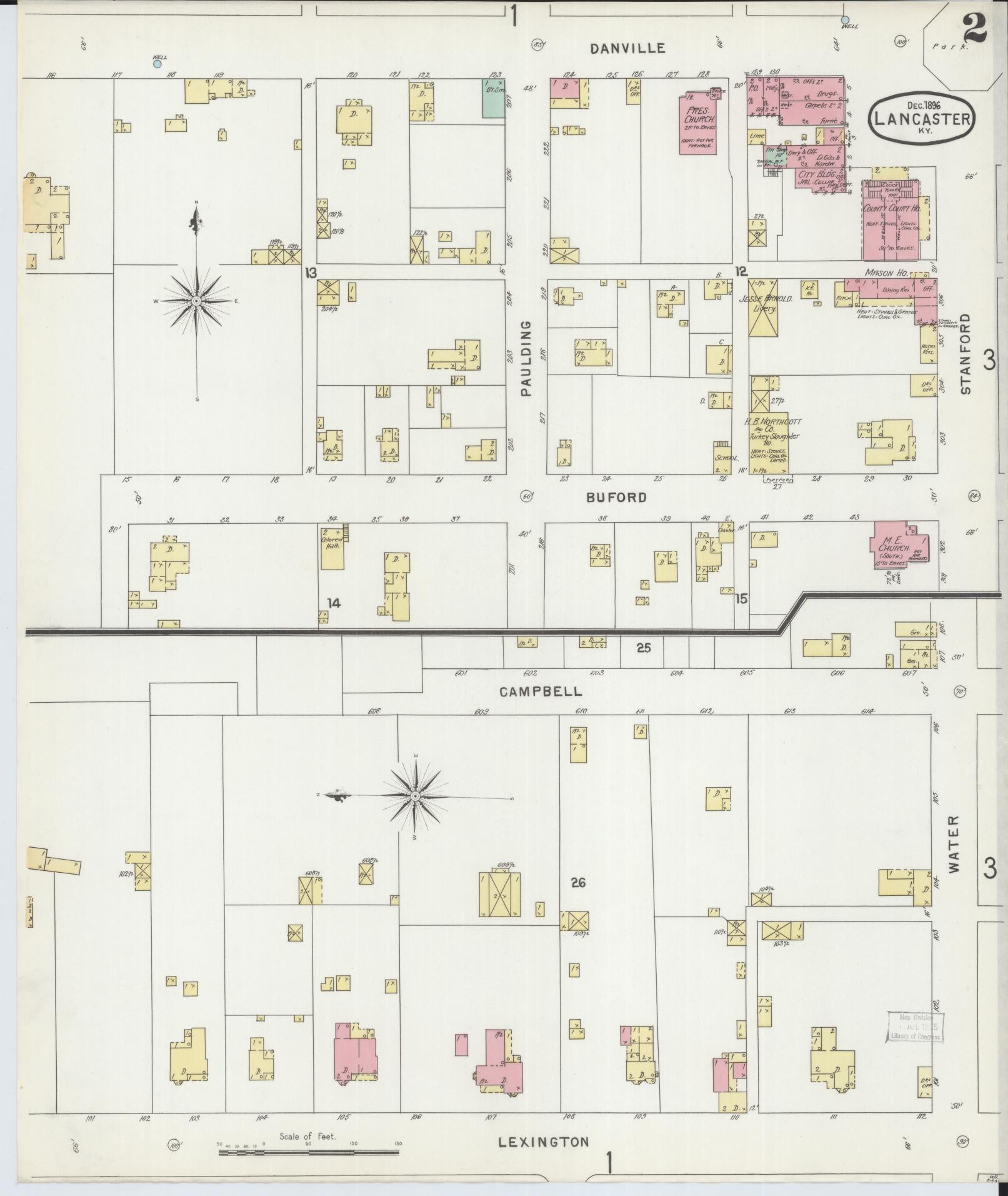 Sanborn Fire Insurance Map from Lancaster, Garrard County, Kentucky (1896), Sheet #0002 - Complete Map Set gallery image, historic Sanborn map, vintage wall art, Kentucky Kentucky