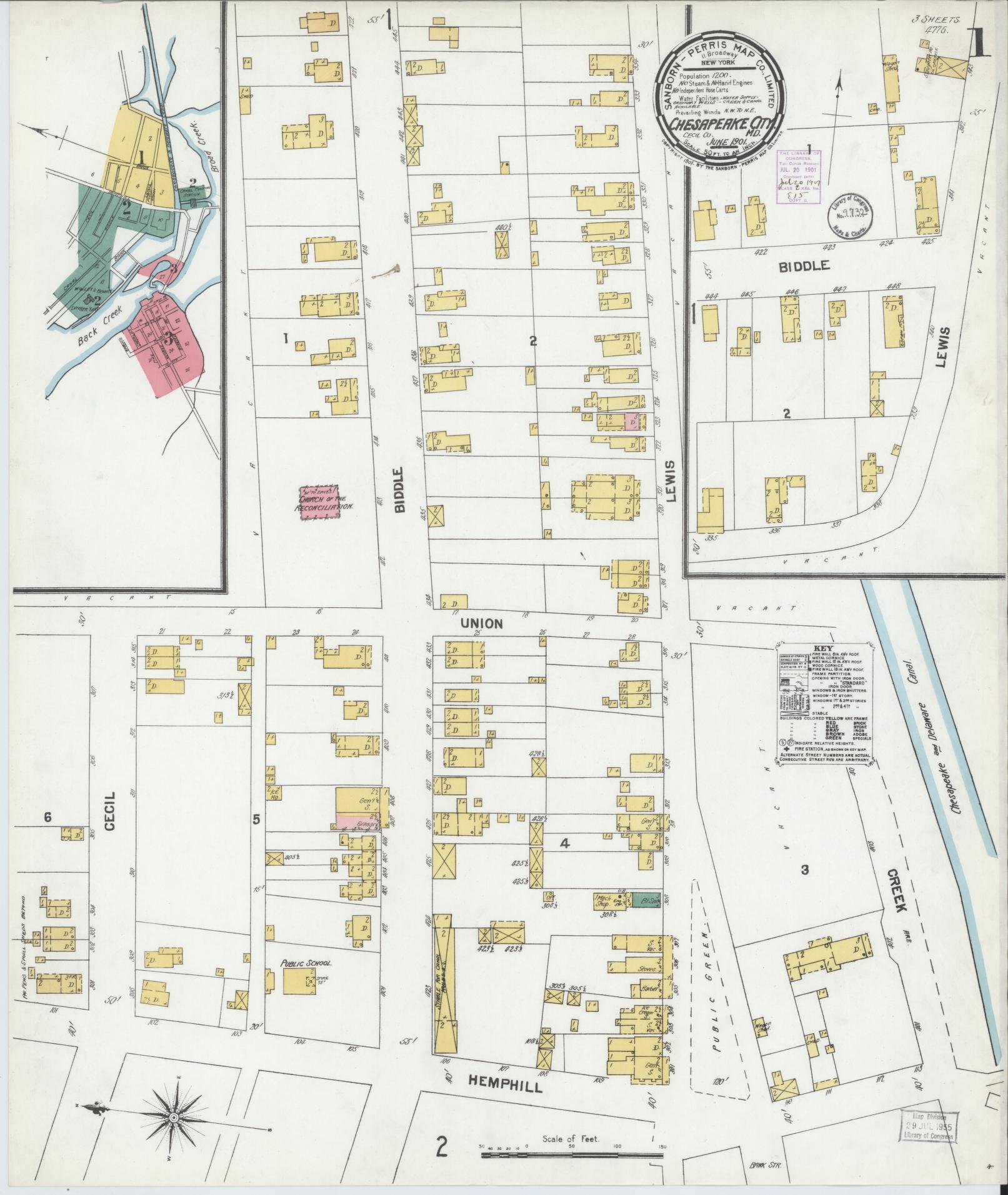 Sanborn Fire Insurance Map from Chesapeake City, Cecil County, Maryland (1901), Sheet #0001 - Complete Map Set gallery image, historic Sanborn map, vintage wall art, Maryland Maryland