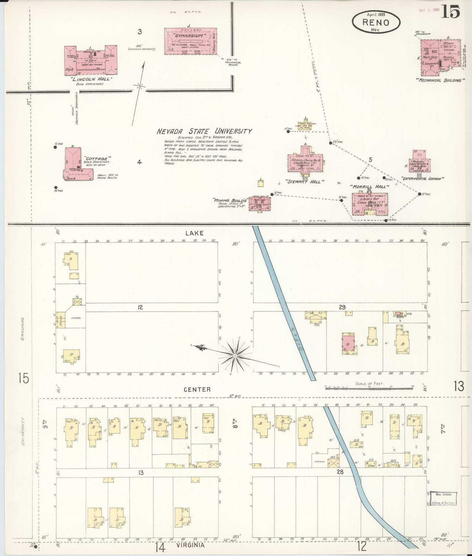 Sanborn Fire Insurance Map from Reno, Washoe County, Nevada (1899), Sheet #0015 - Historic Sanborn Fire Insurance Map Print, vintage old map wall art, antique decor, genealogy gift, Nevada Nevada map