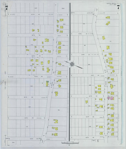 Sanborn Fire Insurance Map from Myrtle Beach, Horry County, South Carolina (1938), Sheet #0007 - Complete Map Set gallery image, historic Sanborn map, vintage wall art, South Carolina South Carolina