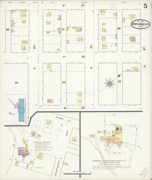 Sanborn Fire Insurance Map from Deer Lodge, Powell County, Montana (1890), Sheet #0005 - Historic Sanborn Fire Insurance Map Print, vintage old map wall art, antique decor, genealogy gift, Montana Montana map