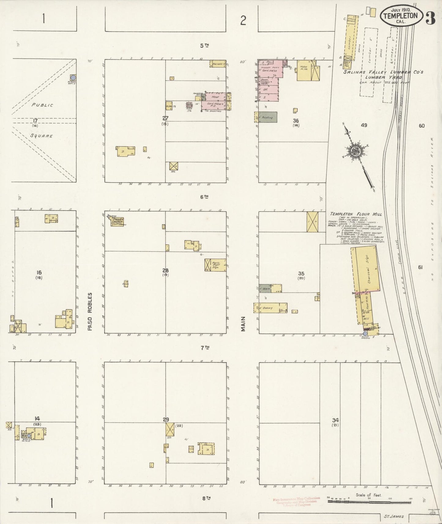 Sanborn Fire Insurance Map from Templeton, San Luis Obispo County, California (1910), Sheet #0003 - Complete Map Set gallery image, historic Sanborn map, vintage wall art, California California