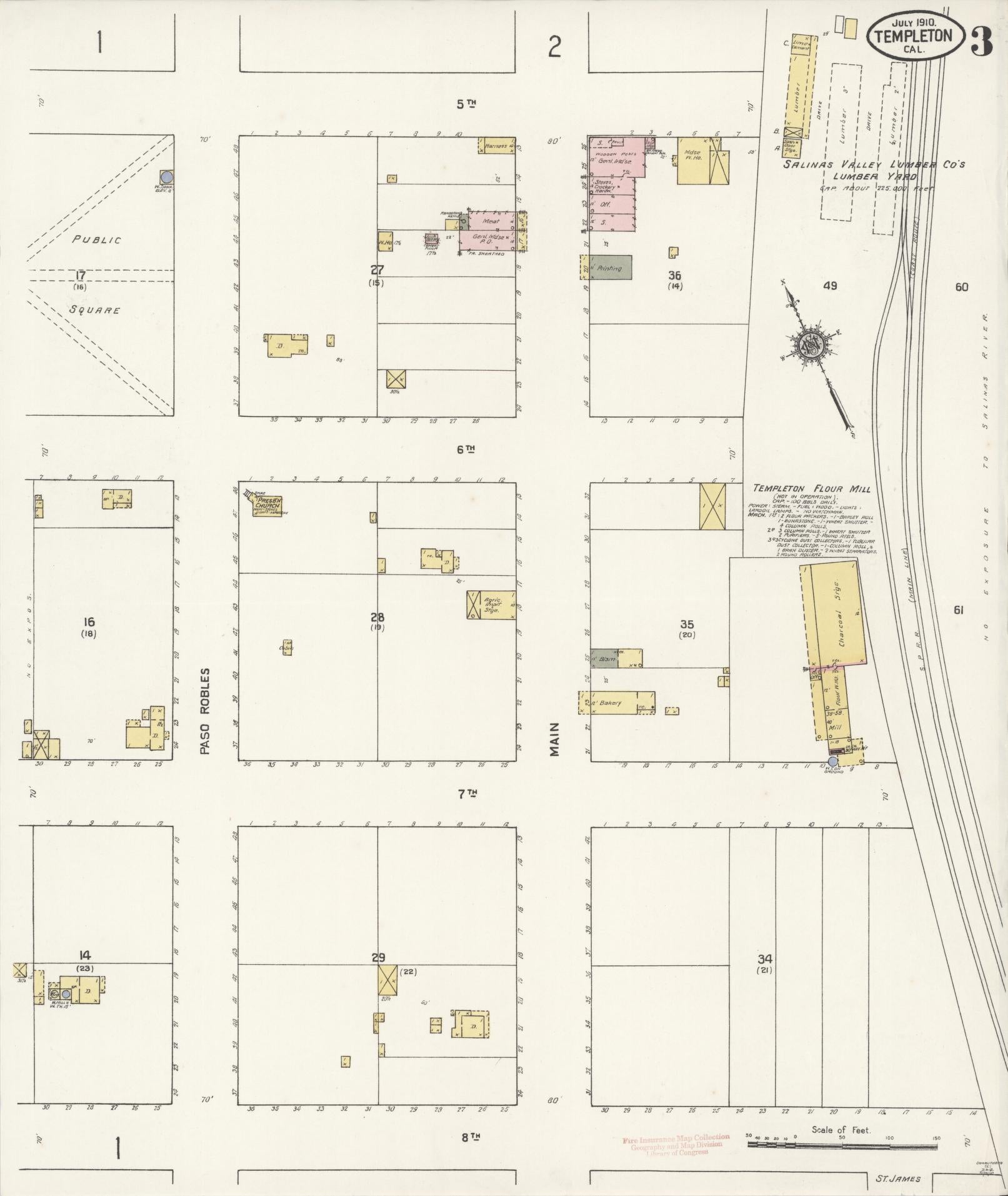 Sanborn Fire Insurance Map from Templeton, San Luis Obispo County, California (1910), Sheet #0003 - Complete Map Set gallery image, historic Sanborn map, vintage wall art, California California