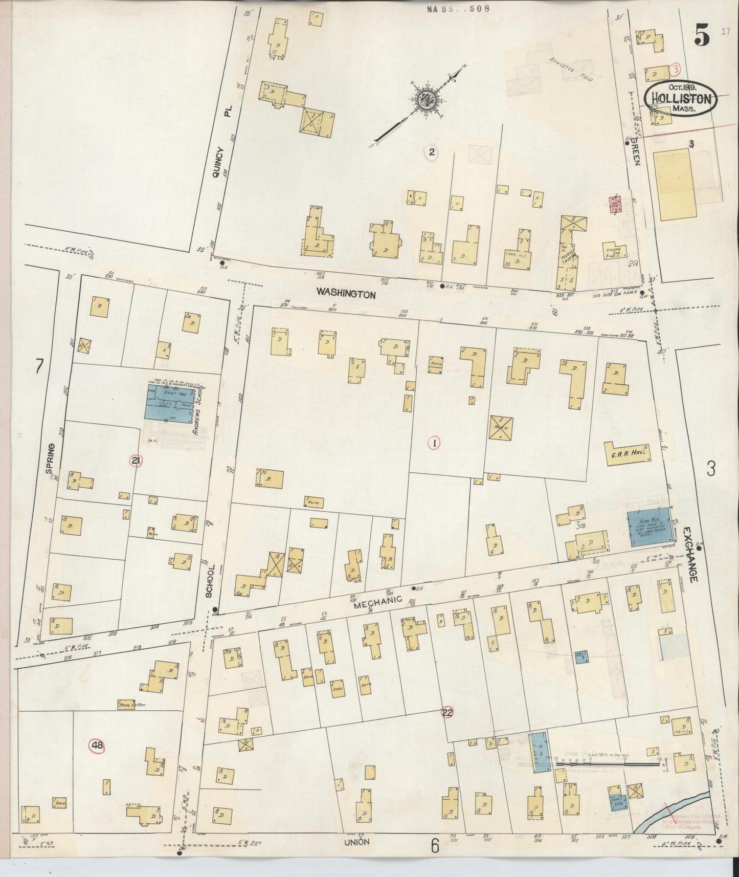 Sanborn Fire Insurance Map from Holliston, Middlesex County, Massachusetts (1942), Sheet #0005 - Complete Map Set gallery image, historic Sanborn map, vintage wall art, Massachusetts Massachusetts