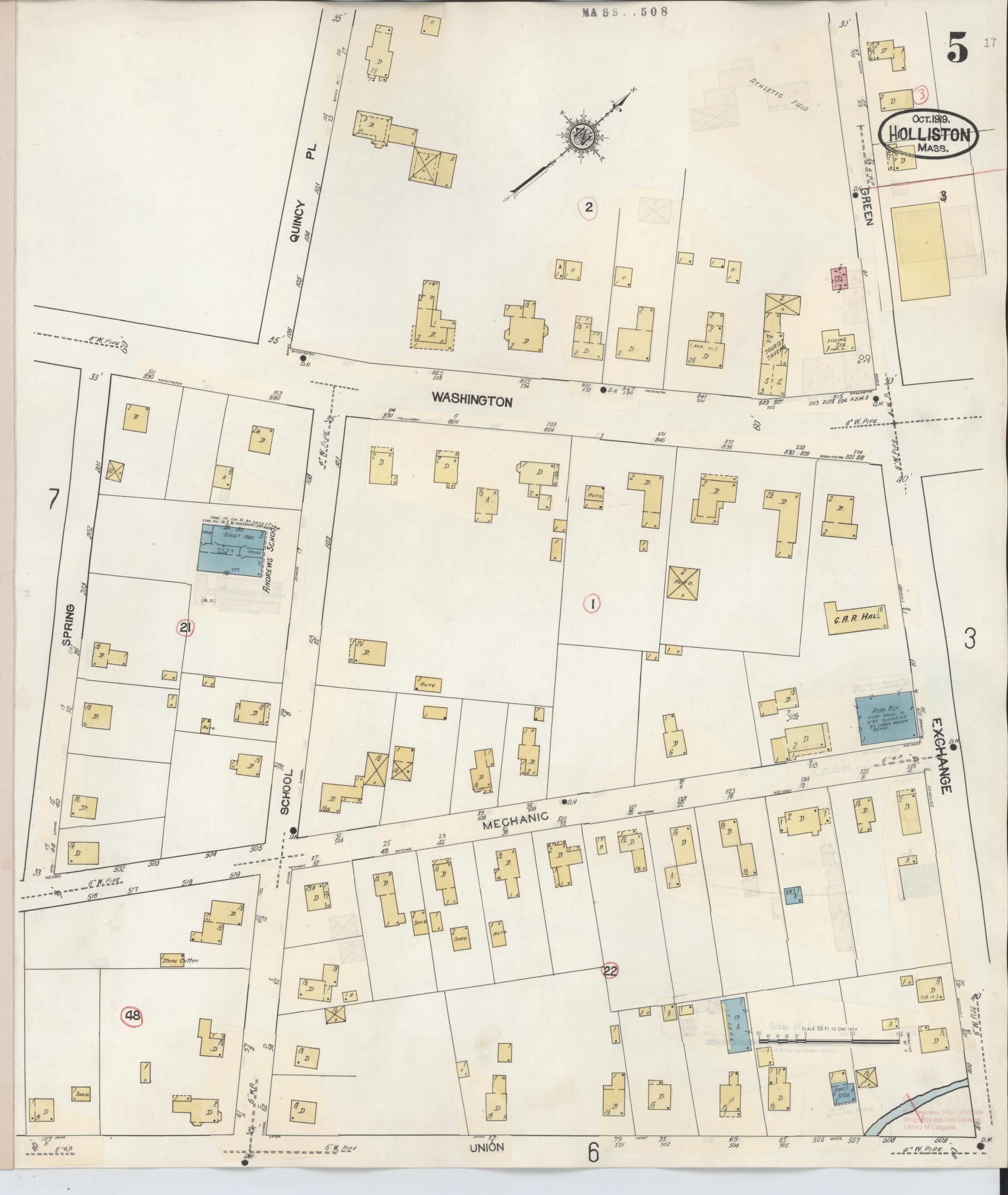 Sanborn Fire Insurance Map from Holliston, Middlesex County, Massachusetts (1942), Sheet #0005 - Complete Map Set gallery image, historic Sanborn map, vintage wall art, Massachusetts Massachusetts