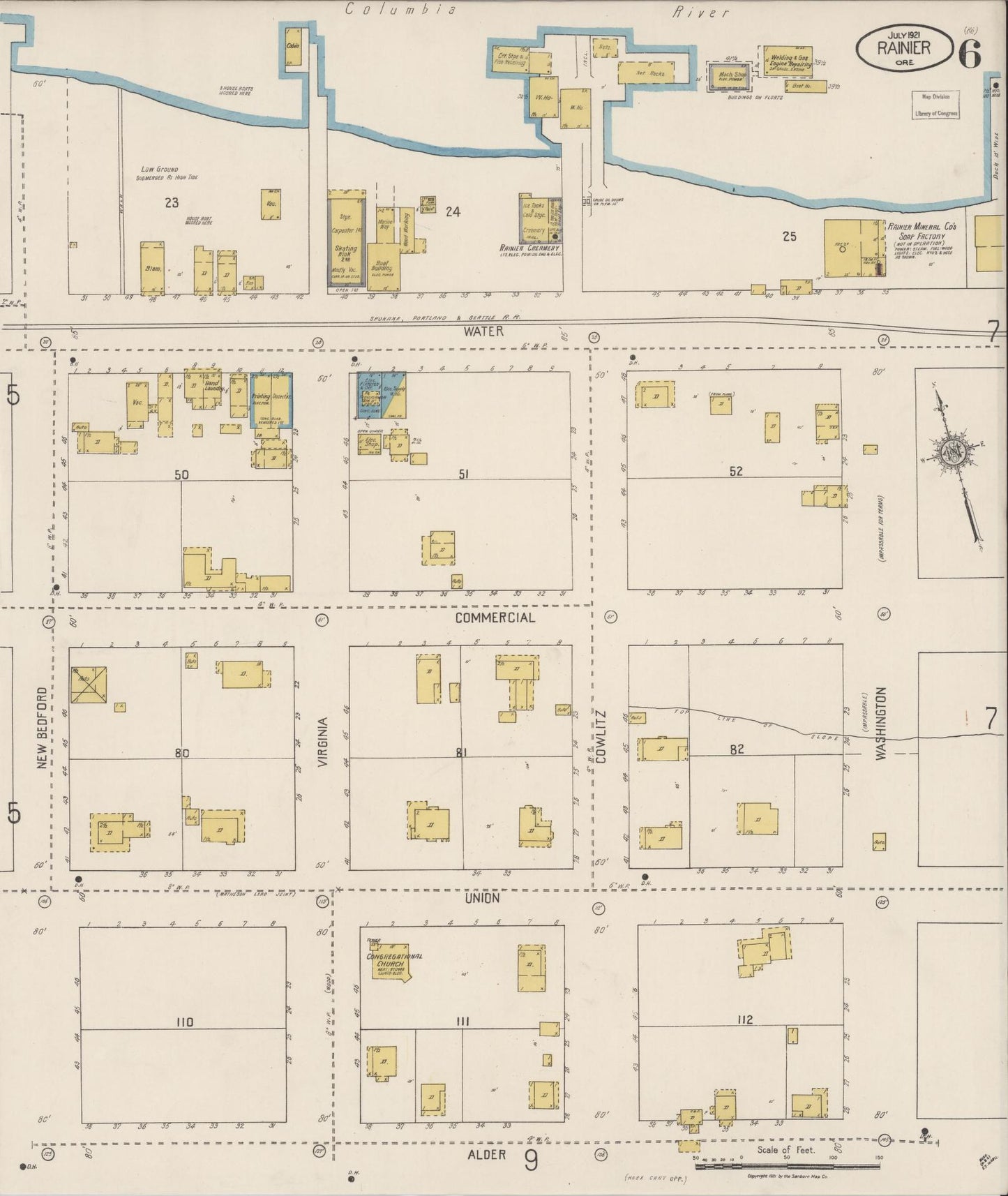 Sanborn Fire Insurance Map from Rainier, Columbia County, Oregon (1921), Sheet #0006 - Complete Map Set gallery image, historic Sanborn map, vintage wall art, Oregon Oregon