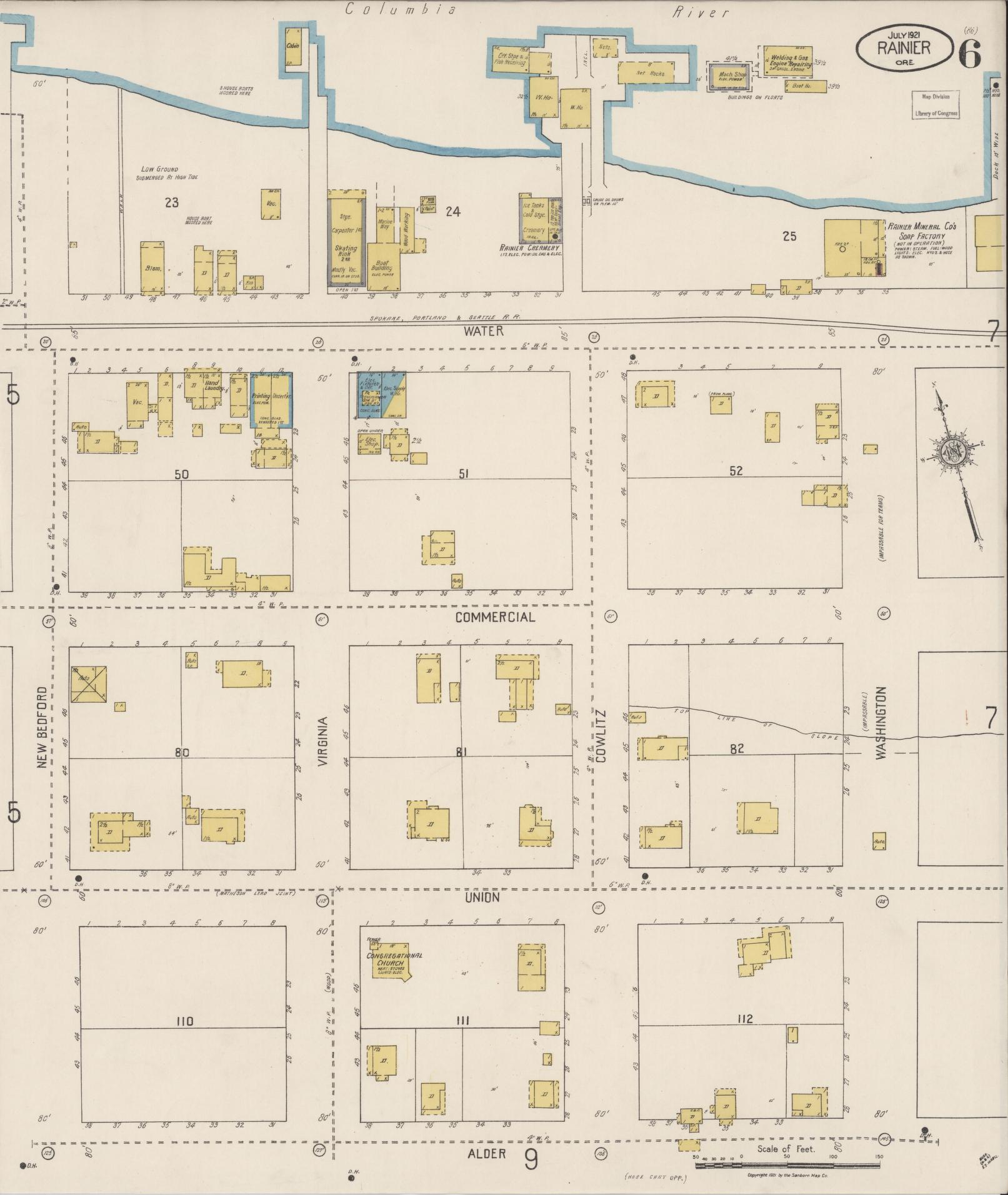 Sanborn Fire Insurance Map from Rainier, Columbia County, Oregon (1921), Sheet #0006 - Complete Map Set gallery image, historic Sanborn map, vintage wall art, Oregon Oregon
