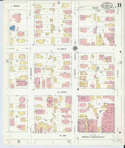 Sanborn Fire Insurance Map from Piqua, Miami County, Ohio (1911), Sheet #0011 - Historic Sanborn Fire Insurance Map Print, vintage old map wall art, antique decor, genealogy gift, Ohio Ohio map