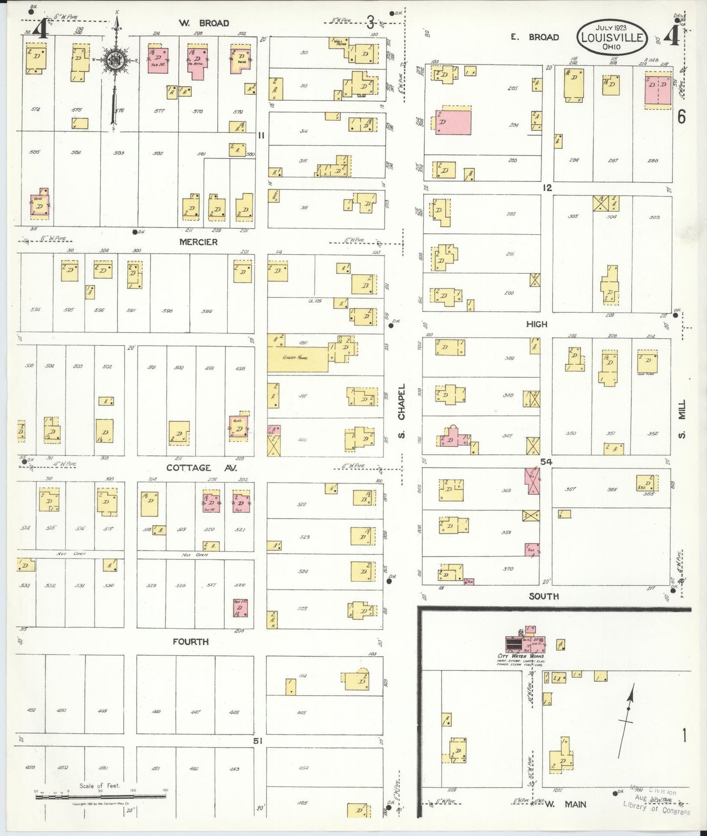 Sanborn Fire Insurance Map from Louisville, Stark County, Ohio (1923), Sheet #0004 - Complete Map Set gallery image, historic Sanborn map, vintage wall art, Ohio Ohio