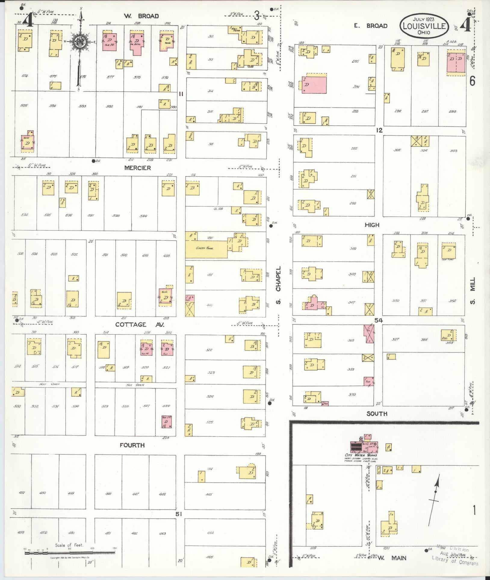 Sanborn Fire Insurance Map from Louisville, Stark County, Ohio (1923), Sheet #0004 - Complete Map Set gallery image, historic Sanborn map, vintage wall art, Ohio Ohio