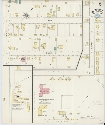 Sanborn Fire Insurance Map from Dickson, Dickson County, Tennessee (1894), Sheet #0002 - Complete Map Set gallery image, historic Sanborn map, vintage wall art, Tennessee Tennessee