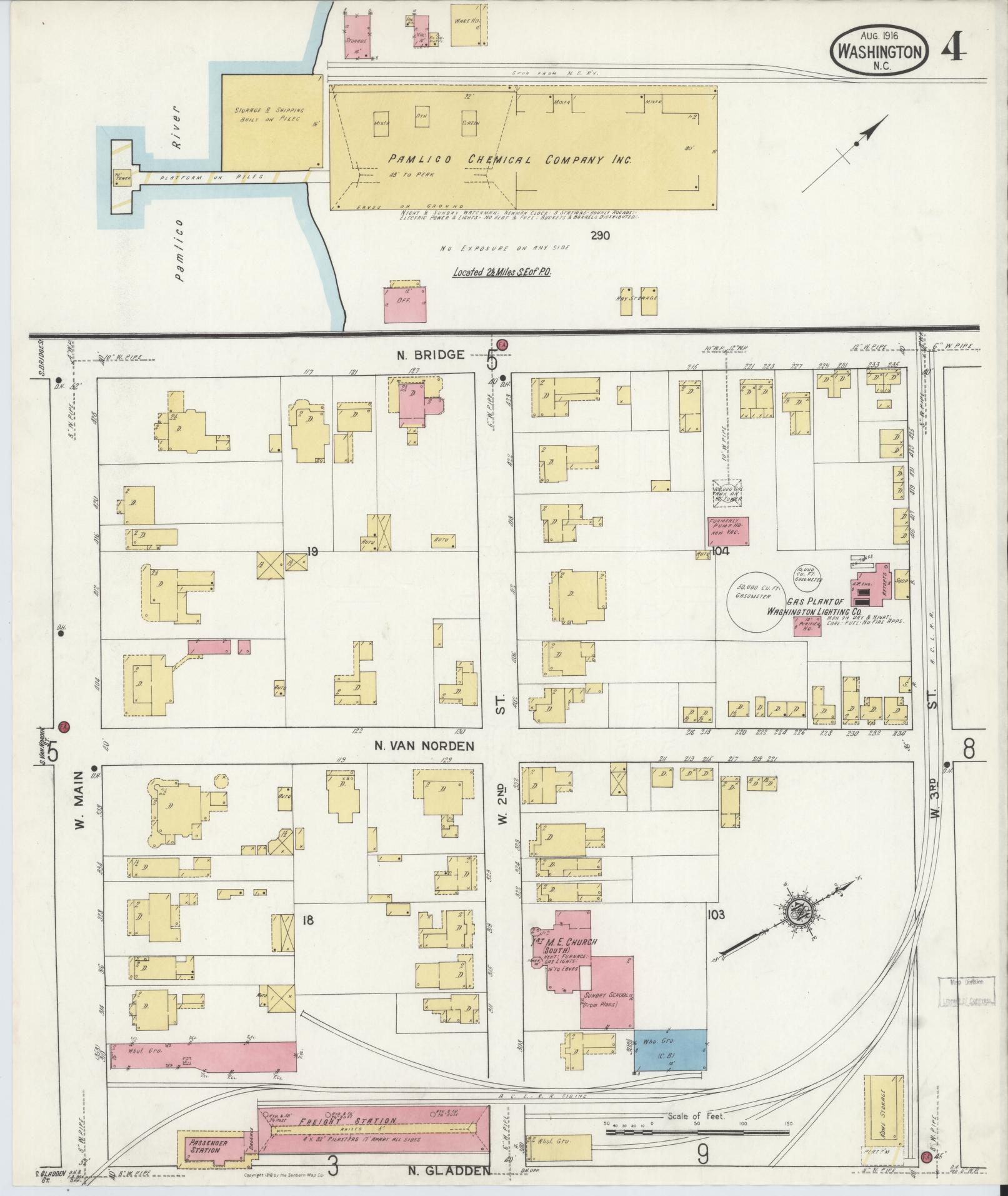Sanborn Fire Insurance Map from Washington, Beaufort County, North Carolina (1916), Sheet #0004 - Complete Map Set gallery image, historic Sanborn map, vintage wall art, North Carolina North Carolina