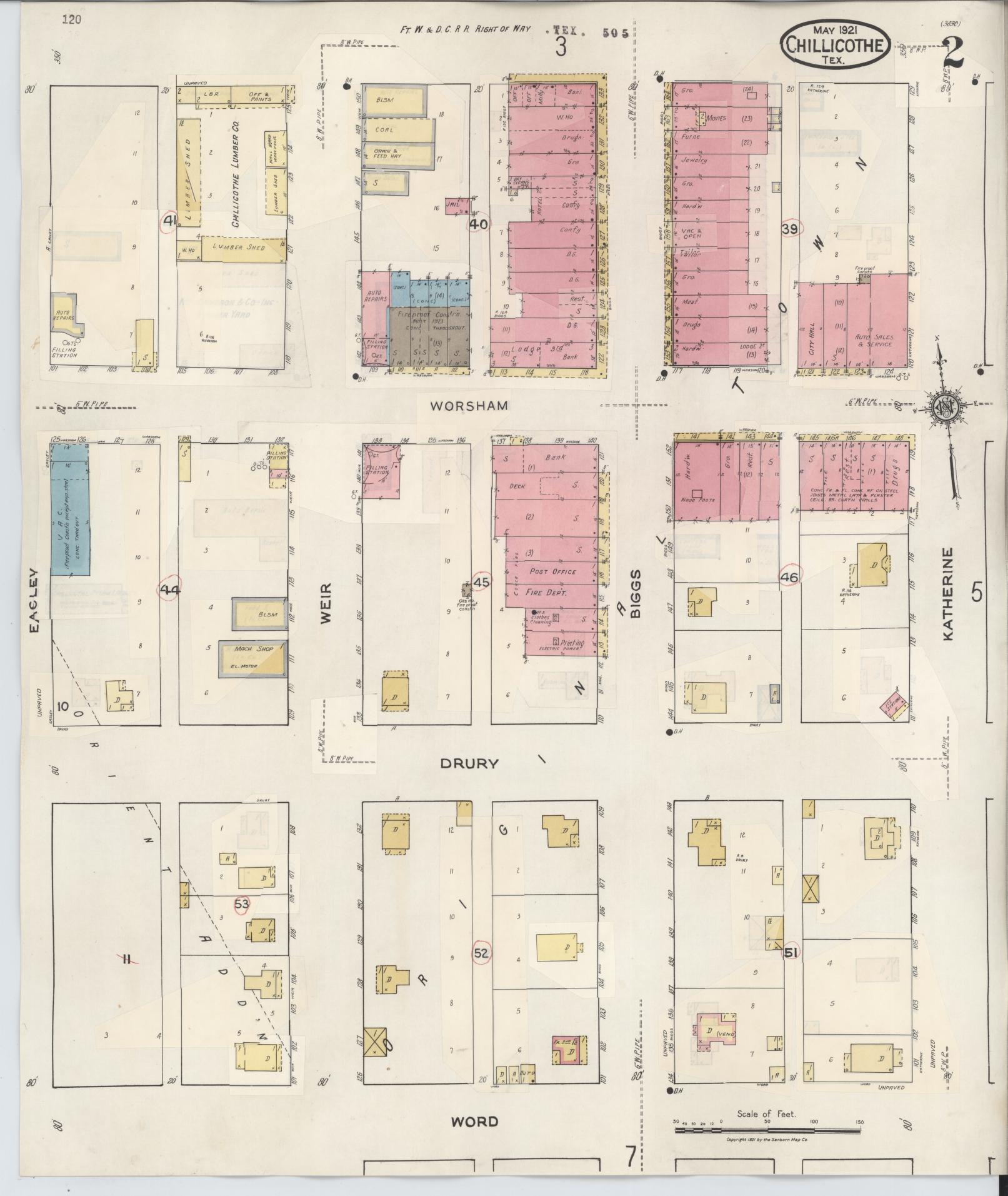 Sanborn Fire Insurance Map from Chillicothe, Hardeman County, Texas (1941), Sheet #0002 - Historic Sanborn Fire Insurance Map Print, vintage old map wall art, antique decor, genealogy gift, Texas Texas map