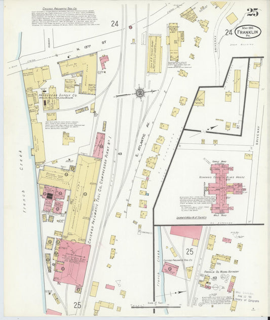 Sanborn Fire Insurance Map from Franklin, Venango County, Pennsylvania (1912), Sheet #0025 - Historic Sanborn Fire Insurance Map Print, vintage old map wall art, antique decor, genealogy gift, Pennsylvania Pennsylvania map