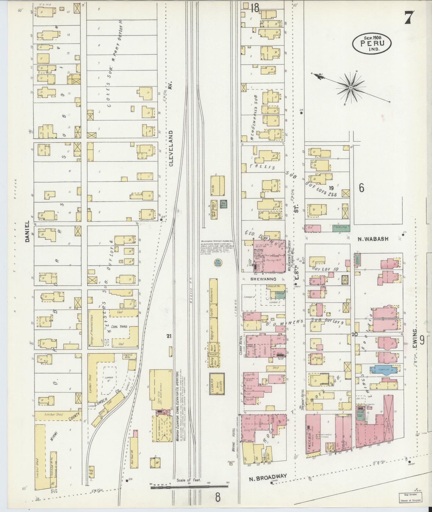Sanborn Fire Insurance Map from Peru, Miami County, Indiana (1906), Sheet #0007 - Historic Sanborn Fire Insurance Map Print, vintage old map wall art, antique decor, genealogy gift, Indiana Indiana map