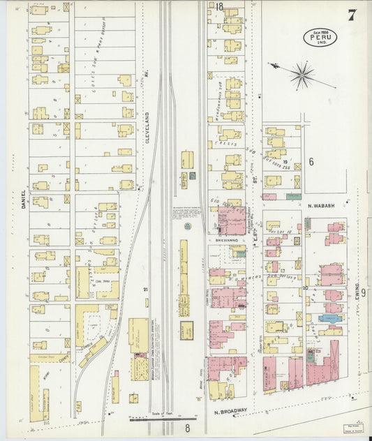 Sanborn Fire Insurance Map from Peru, Miami County, Indiana (1906), Sheet #0007 - Historic Sanborn Fire Insurance Map Print, vintage old map wall art, antique decor, genealogy gift, Indiana Indiana map