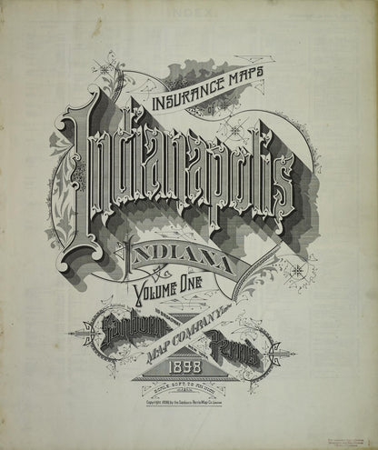 Sanborn Fire Insurance Map from Indianapolis, Marion County, Indiana (1898), Sheet #0001 - Historic Sanborn Fire Insurance Map Print, vintage old map wall art, antique decor, genealogy gift, Indiana Indiana map