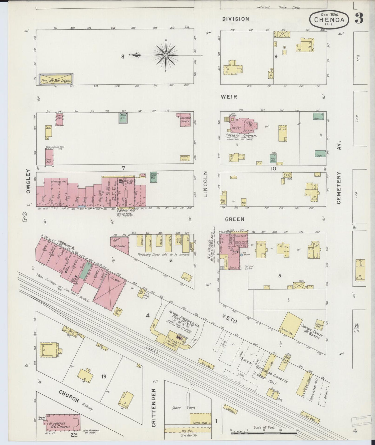 Sanborn Fire Insurance Map from Chenoa, McLean County, Illinois (1894), Sheet #0003 - Complete Map Set gallery image, historic Sanborn map, vintage wall art, Illinois Illinois