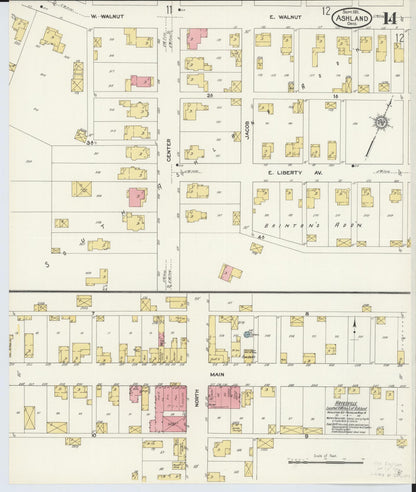 Sanborn Fire Insurance Map from Ashland, Ashland County, Ohio (1911), Sheet #0014 - Complete Map Set gallery image, historic Sanborn map, vintage wall art, Ohio Ohio
