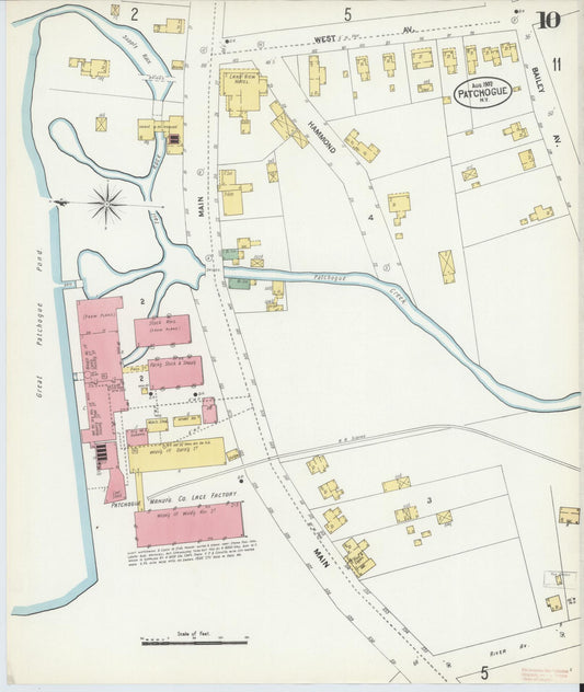 Sanborn Fire Insurance Map from Patchogue, Suffolk County, New York (1902), Sheet #0010 - Historic Sanborn Fire Insurance Map Print, vintage old map wall art, antique decor, genealogy gift, New York New York map