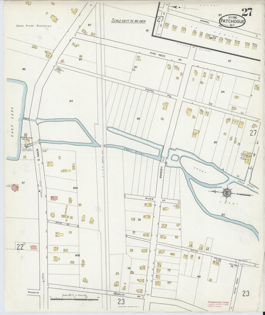 Sanborn Fire Insurance Map from Patchogue, Suffolk County, New York (1916), Sheet #0027 - Historic Sanborn Fire Insurance Map Print, vintage old map wall art, antique decor, genealogy gift, New York New York map
