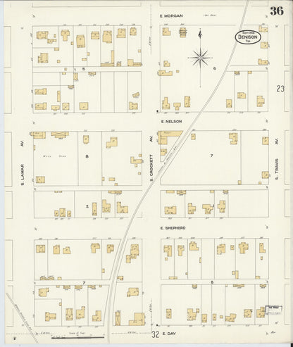 Sanborn Fire Insurance Map from Denison, Grayson County, Texas (1908), Sheet #0036 - Complete Map Set gallery image, historic Sanborn map, vintage wall art, Texas Texas