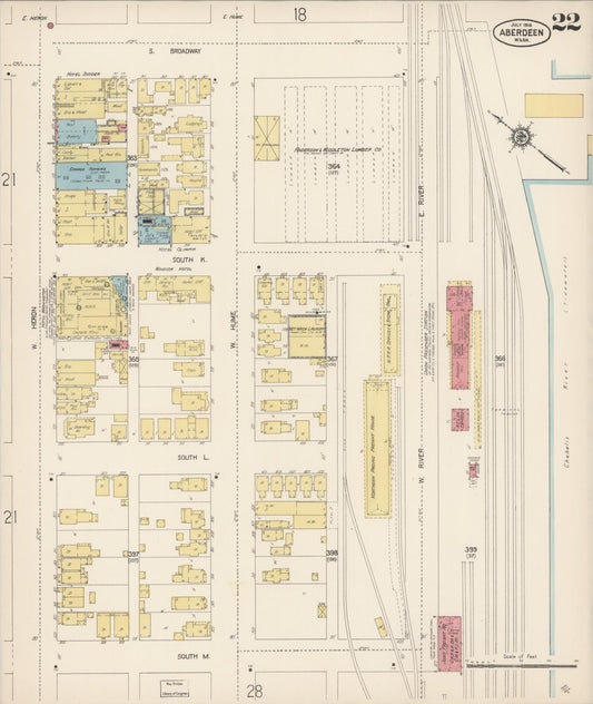 Sanborn Fire Insurance Map from Aberdeen, Grays Harbor County, Washington (1914), Sheet #0022 - Historic Sanborn Fire Insurance Map Print, vintage old map wall art, antique decor, genealogy gift, Washington Washington map