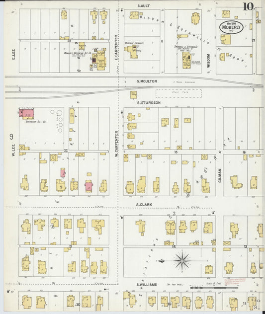 Sanborn Fire Insurance Map from Moberly, Randolph County, Missouri (1899), Sheet #0010 - Historic Sanborn Fire Insurance Map Print, vintage old map wall art, antique decor, genealogy gift, Missouri Missouri map