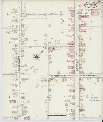 Sanborn Fire Insurance Map from Manheim, Lancaster County, Pennsylvania (1886), Sheet #0002 - Complete Map Set gallery image, historic Sanborn map, vintage wall art, Pennsylvania Pennsylvania