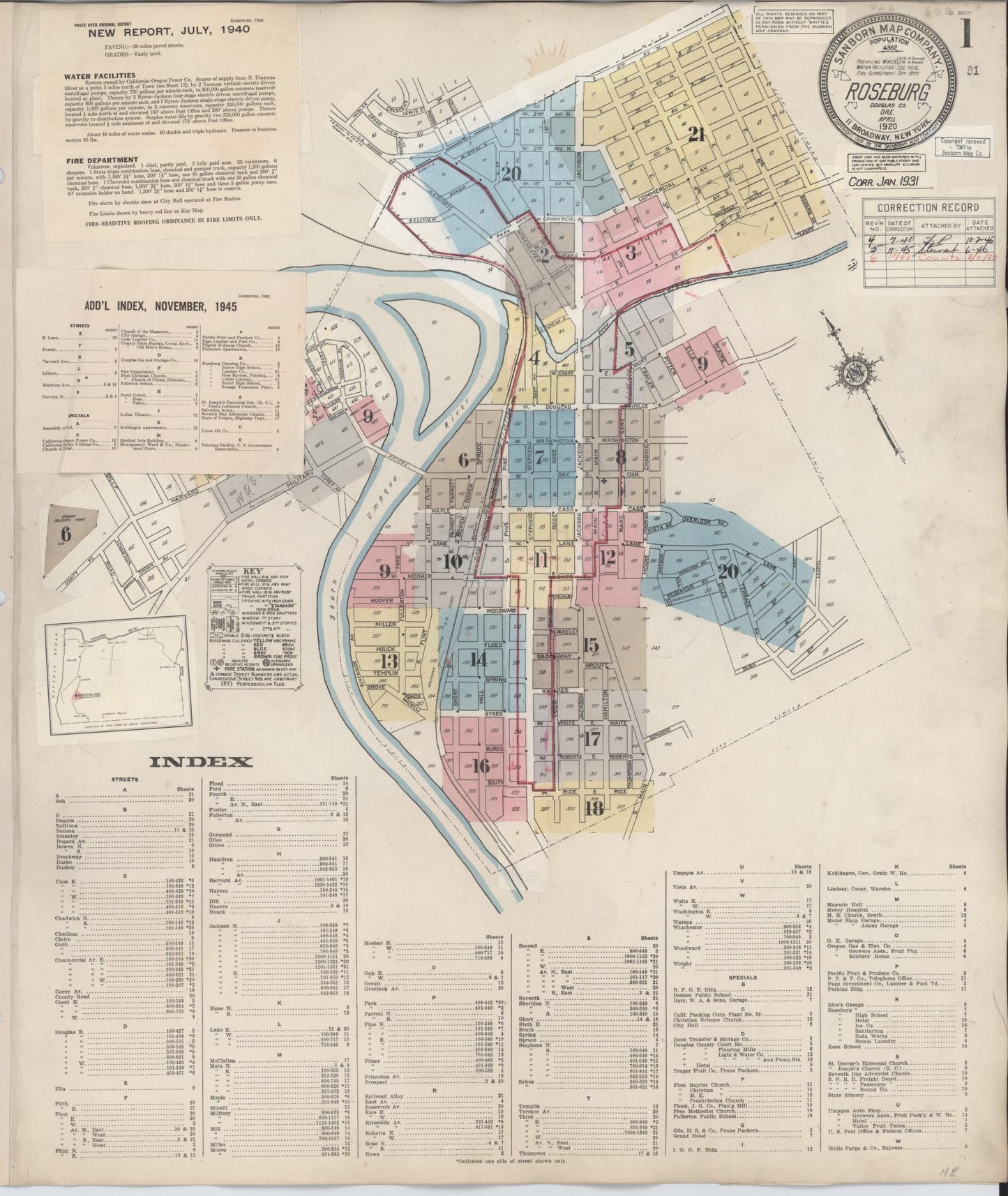 Sanborn Fire Insurance Map from Roseburg, Douglas County, Oregon. (1948) – Historic Sanborn Fire Insurance Map Print